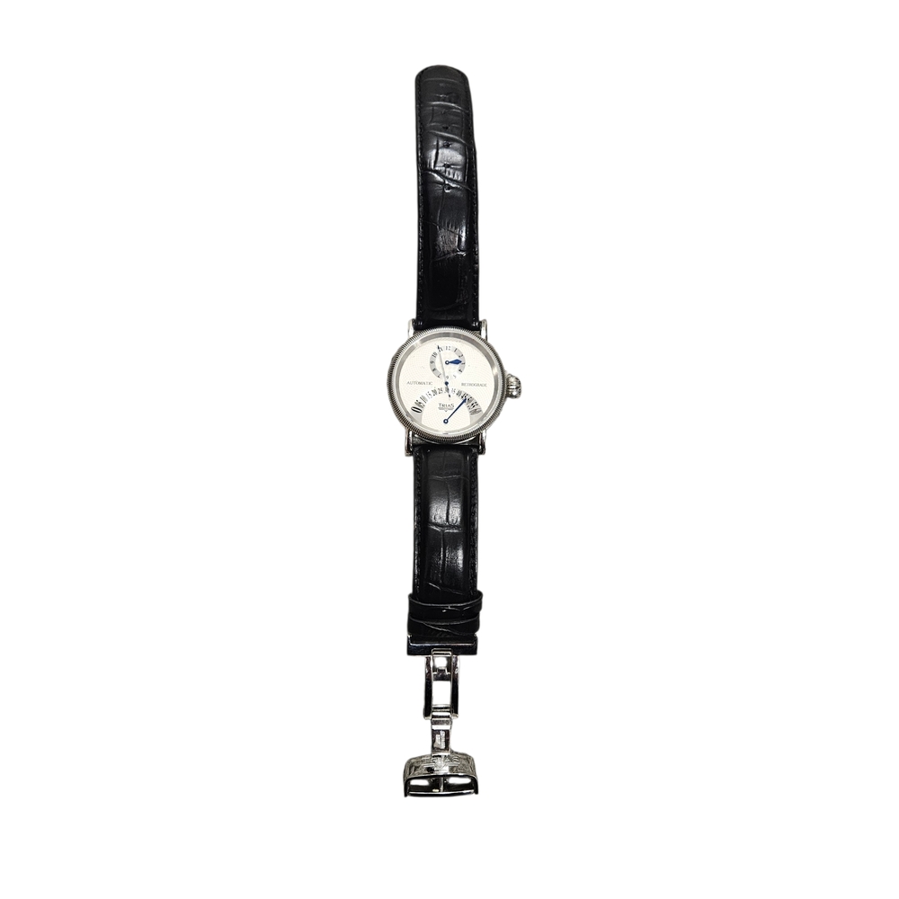 Men's Classic Black Leather Strap Watch with Silver Case